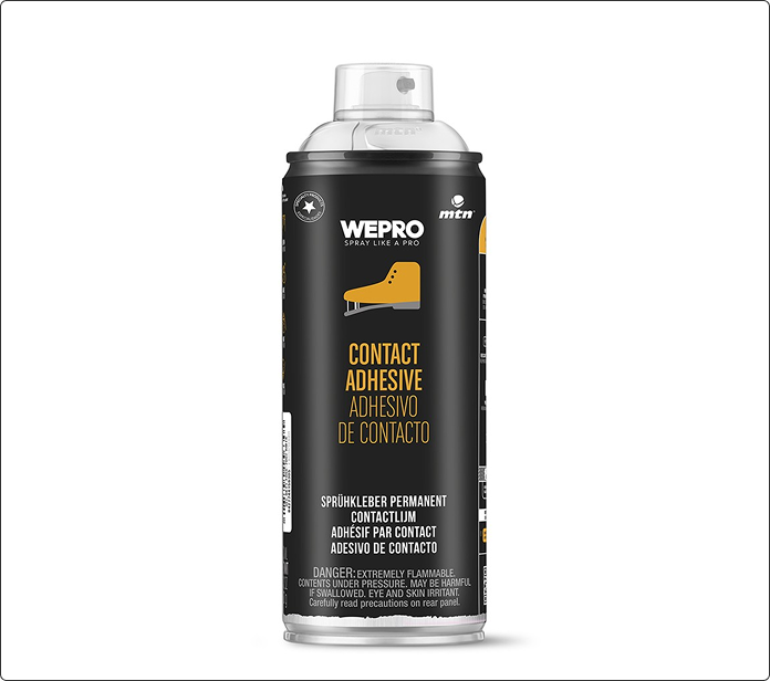 Spray adhesivo de contacto MTN Pro, bote negro con icono de zapato