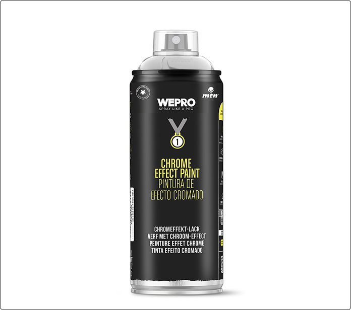 Spray de pintura de efecto cromado MTN Pro, bote negro con icono de medalla