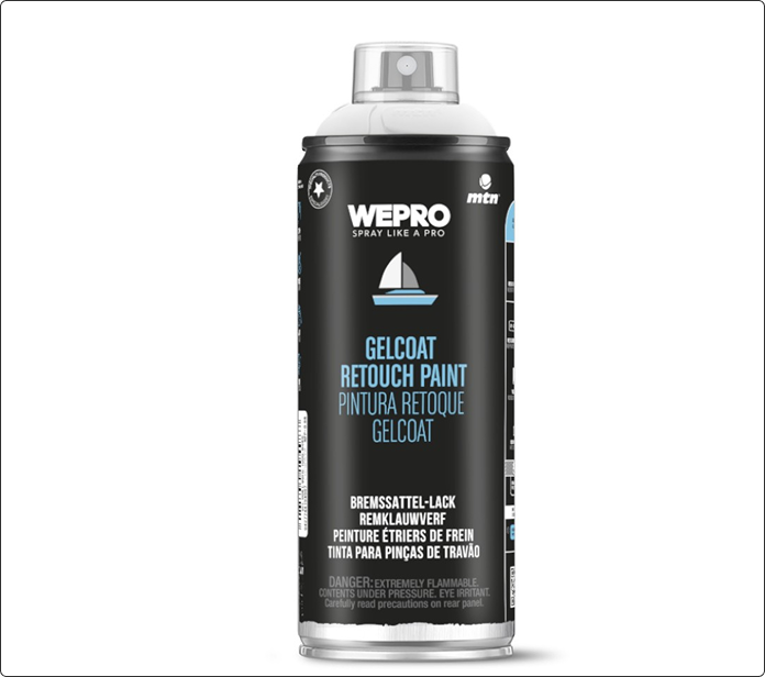 Spray de retoque de gelcoat MTN Pro, bote negro con icono de velero