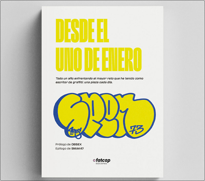 Libro Desde el uno de enero con portada blanca y graffiti amarillo y azul