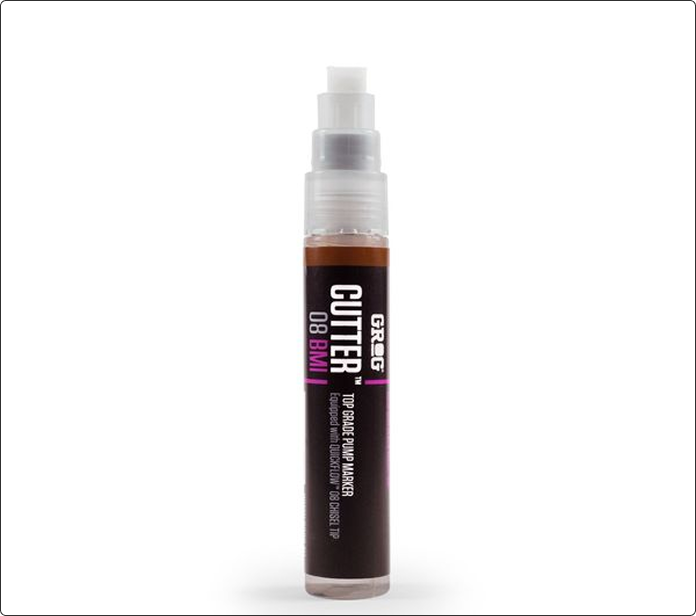 Rotulador Grog Cutter 08 BMI en negro con franja rosa y cabezal bomba con tinta marrón