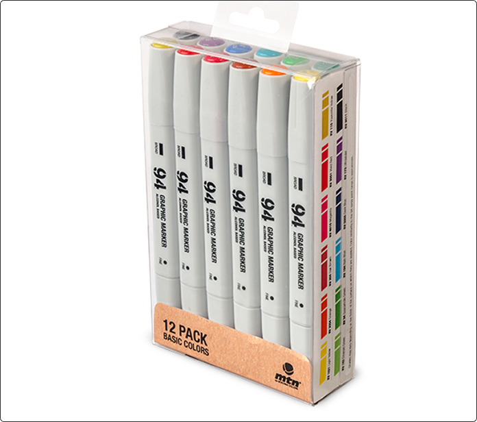 Pack de 12 rotuladores MTN 94 Graphic Marker, 12 colores básicos