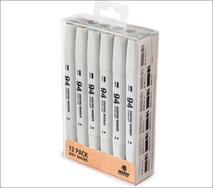 Pack de 6 rotuladores MTN 94 Graphic Marker, 12 tonos grises
