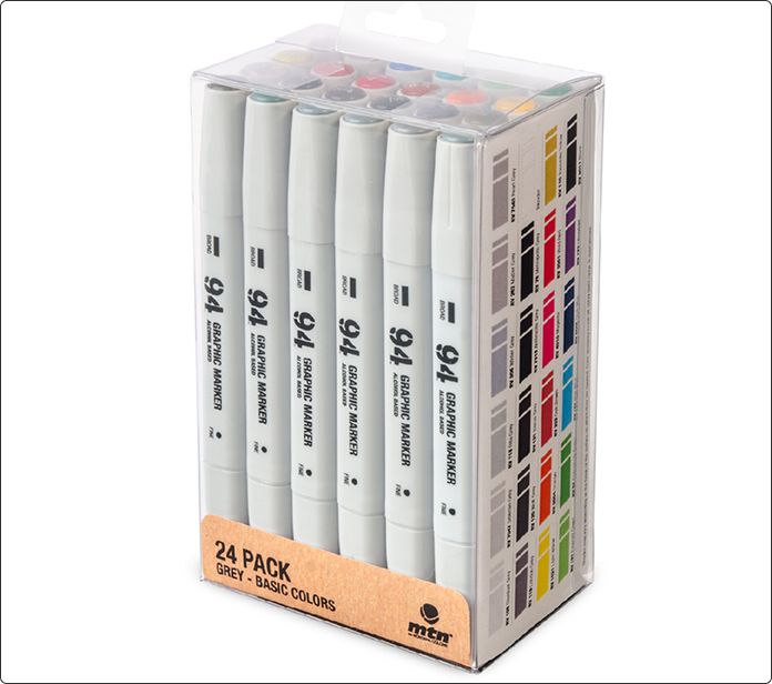 Pack de 12 rotuladores MTN 94 Graphic Marker, 24 colores básicos y grises