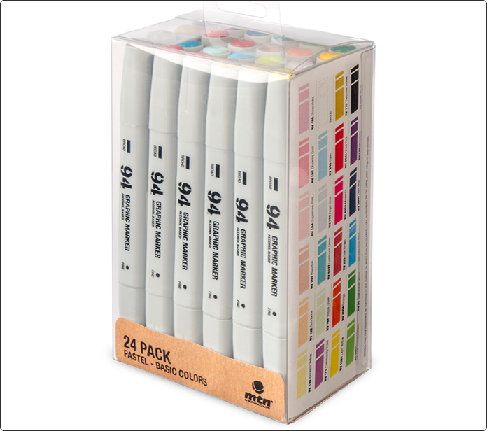 Pack de 12 rotuladores MTN 94 Graphic Marker, 24 colores básicos y pastel