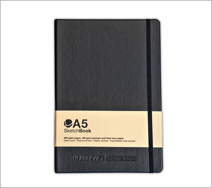 Cuaderno de dibujo A5 vertical negro con cierre elástico