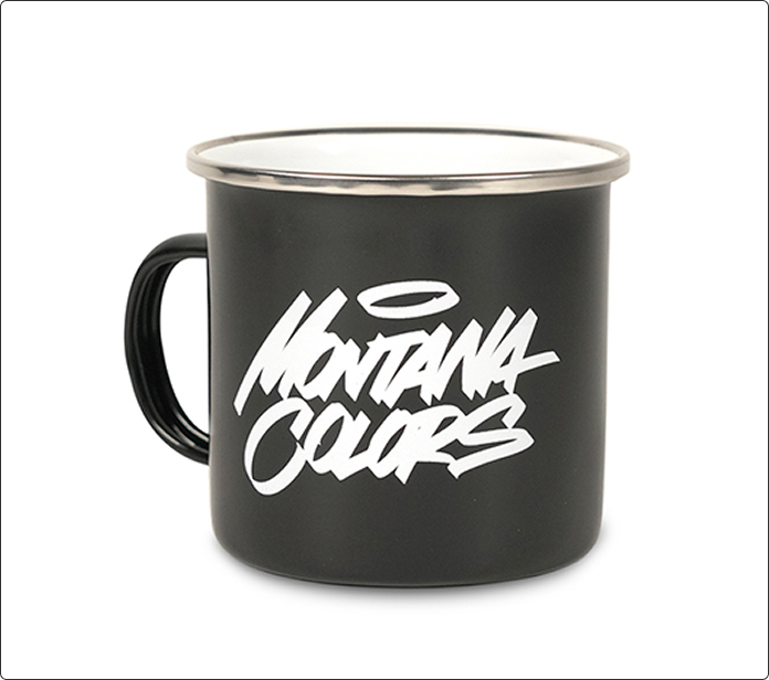 Taza negra con logotipo blanco Montana Colors