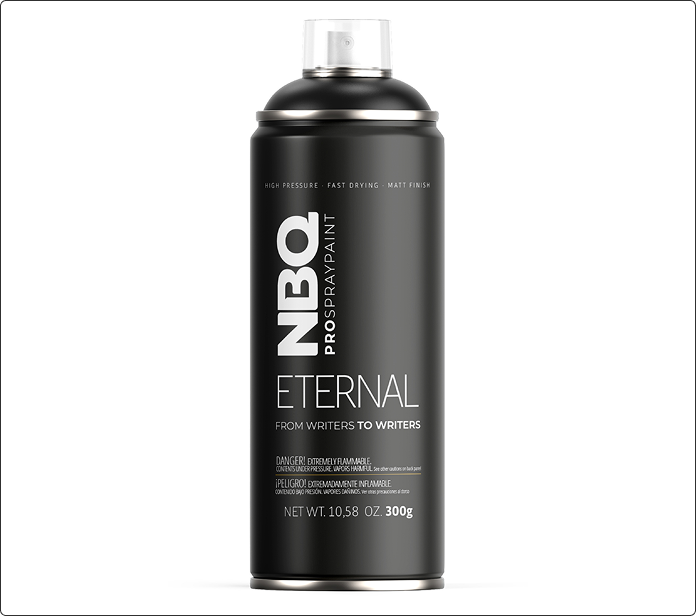 Aerosol negro NBQ Eternal 400 ml sobre fondo blanco