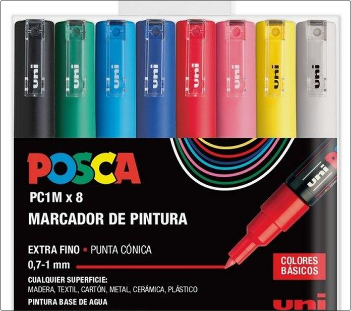 Pack de ocho marcadores Posca PC-1M en colores básicos variados