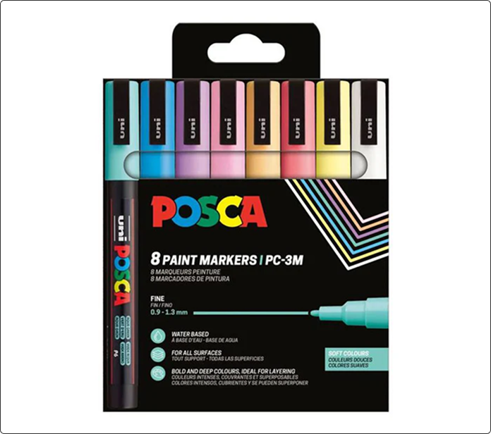 Pack de ocho marcadores Posca PC-3M en colores pastel variados