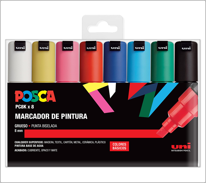 Pack de ocho marcadores Posca PC-8K en colores básicos
