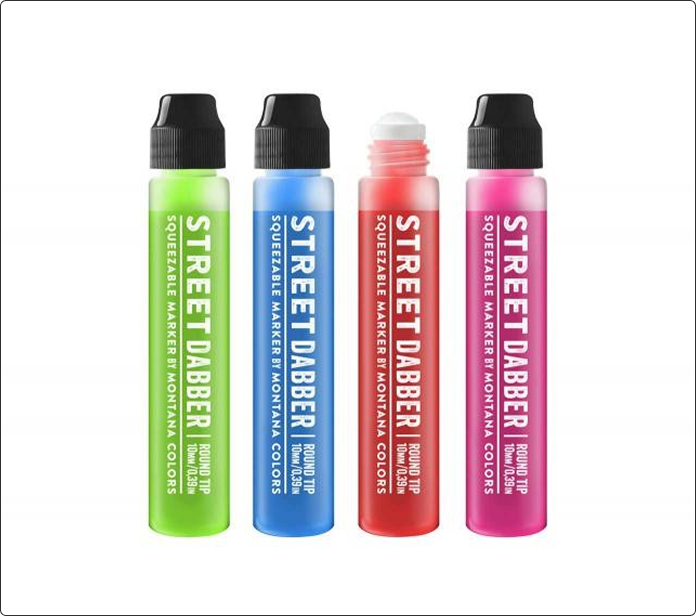 Cuatro marcadores Street Dabber en verde, azul, rojo y rosa