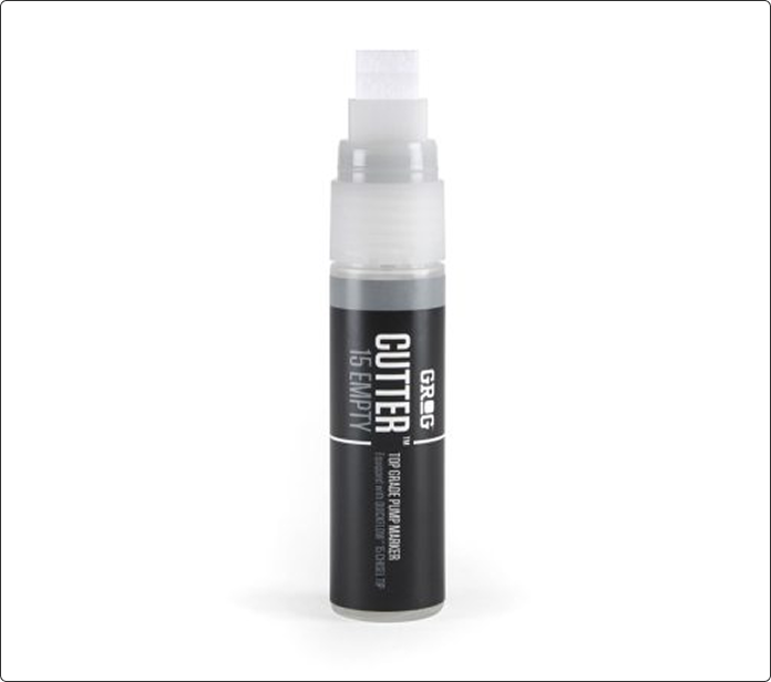 Rotulador Grog Cutter 15 vacío, en gris oscuro con cabezal bomba transparente