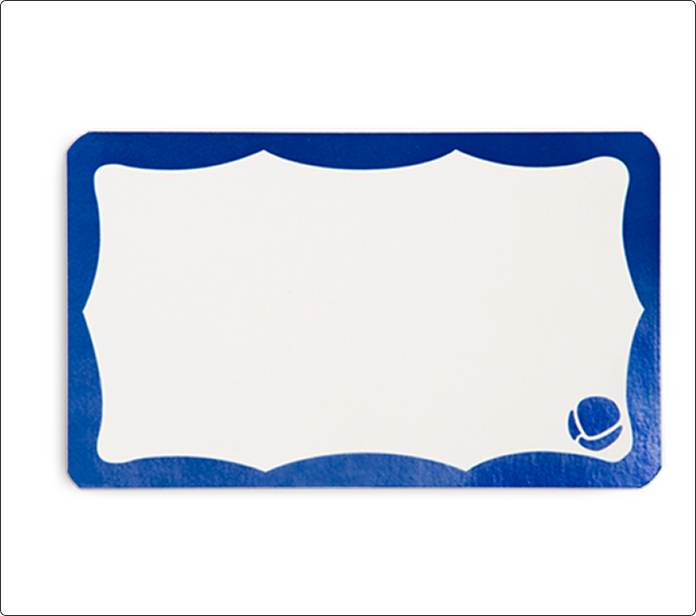Pegatina blanca con marco azul y logotipo MTN
