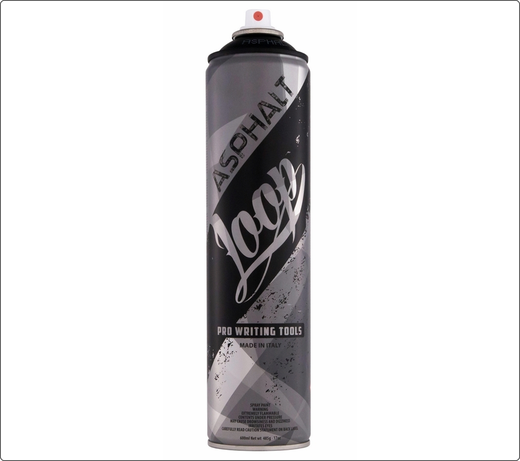 Aerosol Loop Asphalt 600 ml en tonos gris y negro.