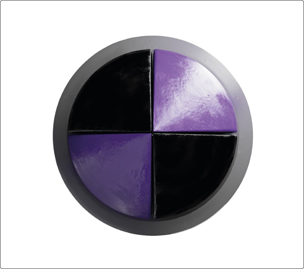 Detalle circular del patrón Raven en negro y morado.