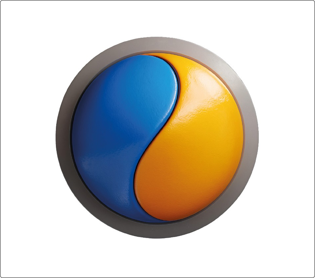 Detalle circular del patrón Spike en azul y naranja.