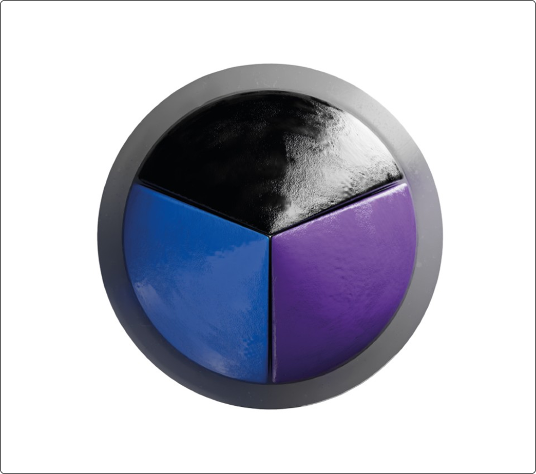 Detalle circular del patrón Void en negro, azul y morado.